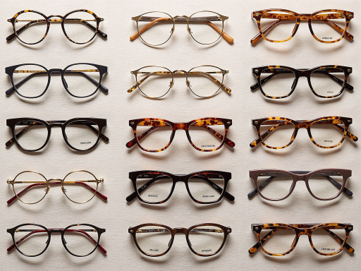 Collection of high-end eyeglass frames made from various premium materials, showcasing different colors and designs on white background